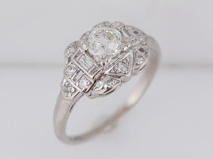 Antique Engagement Ring Art Deco .48 Old European Cut Diamond in Platinum