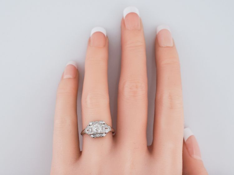 Antique Engagement Ring Art Deco .48 Old European Cut Diamond in Platinum