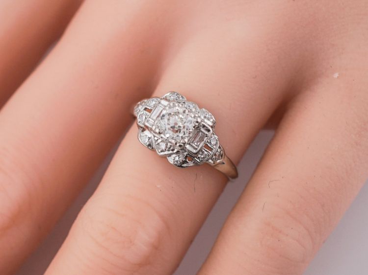 1.95 Old European Cut Diamond Art Deco Engagement Ring in Platinum -  Filigree Jewelers