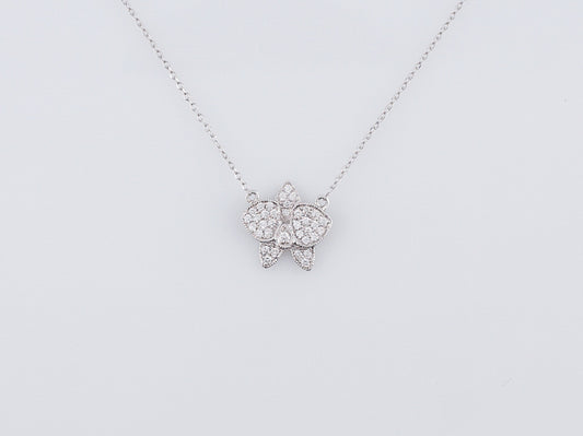 Modern Orchid Necklace .21 Round Brilliant Cut Diamonds in 14k White Gold