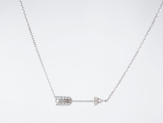 Modern Arrow Necklace .08 Round Brilliant Cut Diamonds in 14k White Gold