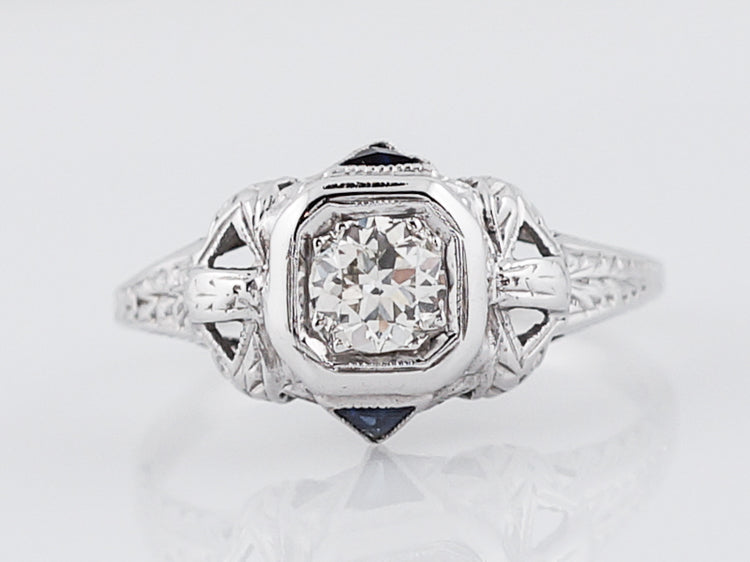 Antique Engagement Ring Art Deco .36 Old European Cut Diamond in 18k White Gold