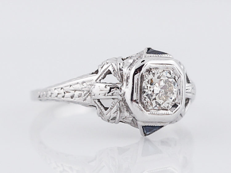 Antique Engagement Ring Art Deco .36 Old European Cut Diamond in 18k White Gold