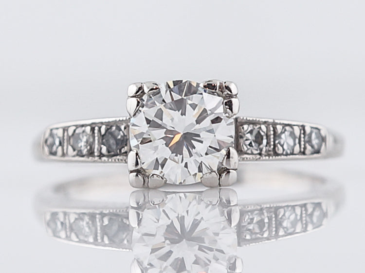 Antique Engagement Ring Art Deco .83 Round Brilliant Cut Diamond in Platinum