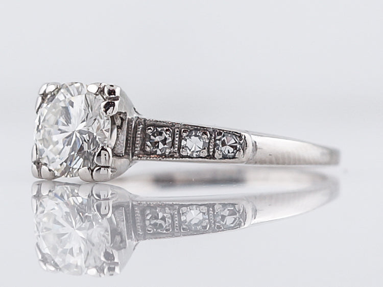 Antique Engagement Ring Art Deco .83 Round Brilliant Cut Diamond in Platinum
