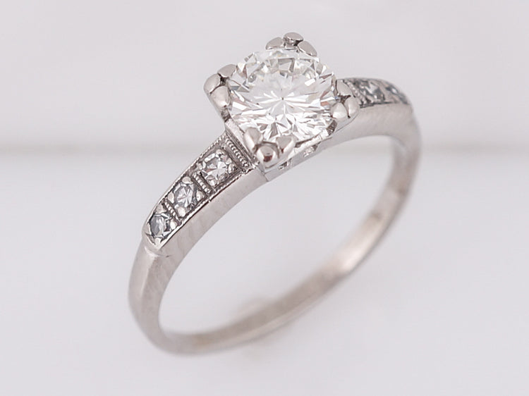 Antique Engagement Ring Art Deco .83 Round Brilliant Cut Diamond in Platinum