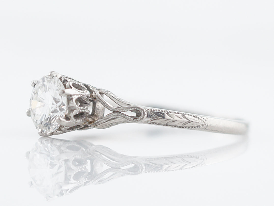 Antique Engagement Ring Art Deco .53 Round Brilliant Cut Diamond in Platinum