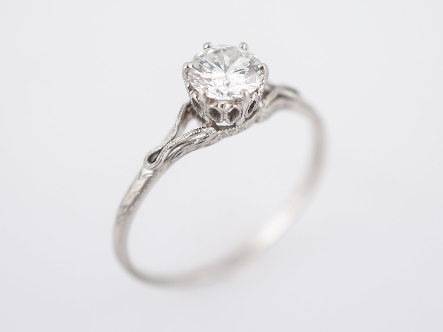 Antique Engagement Ring Art Deco .53 Round Brilliant Cut Diamond in Platinum