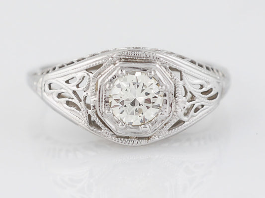 Art Deco Filigree Old Euro Diamond Engagement Ring in 18K