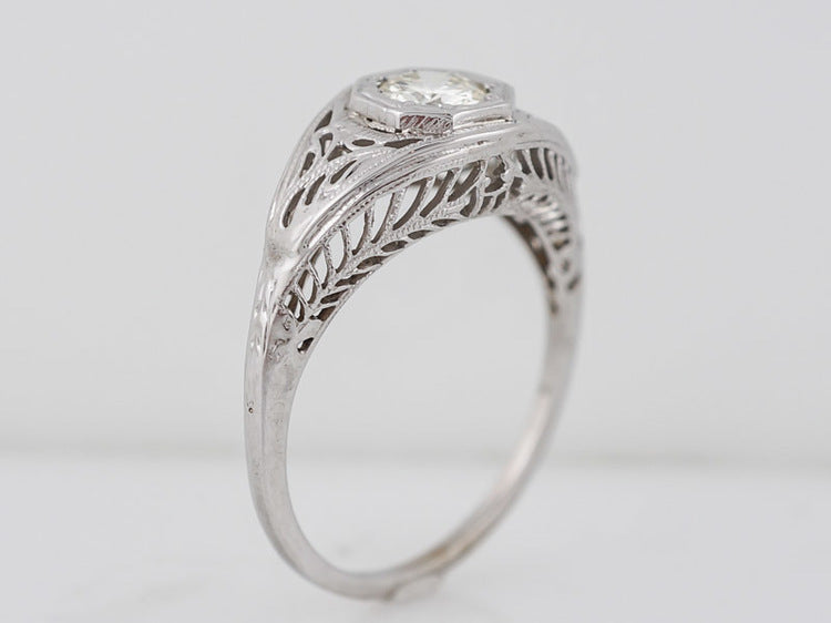 Art Deco Filigree Old Euro Diamond Engagement Ring in 18K