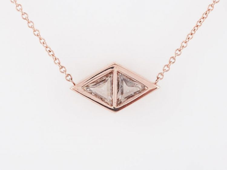 Modern 1.06ct Trilliant Cut Diamond Necklace in 14k Rose Gold