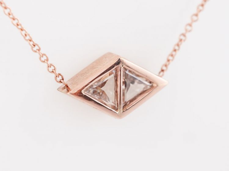 Modern 1.06ct Trilliant Cut Diamond Necklace in 14k Rose Gold