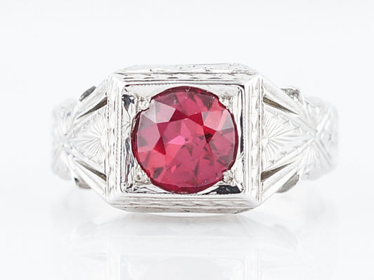 Antique Right Hand Ring Art Deco Belais Brothers 1.50 Round Cut Red Spinel in 18k White Gold