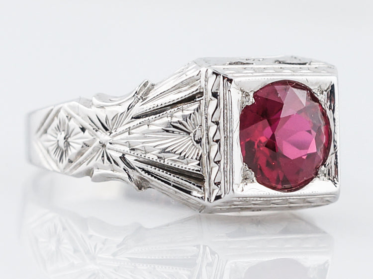 Antique Right Hand Ring Art Deco Belais Brothers 1.50 Round Cut Red Spinel in 18k White Gold