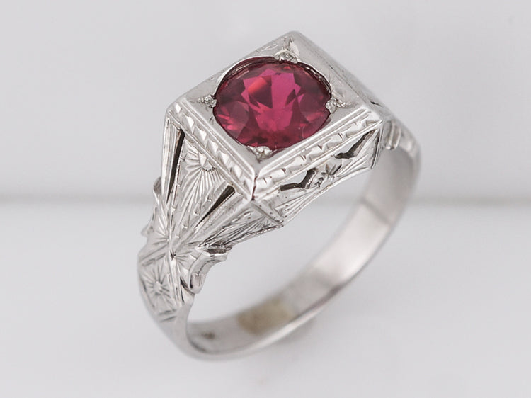 Antique Right Hand Ring Art Deco Belais Brothers 1.50 Round Cut Red Spinel in 18k White Gold