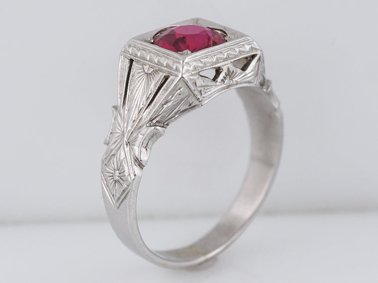 Antique Right Hand Ring Art Deco Belais Brothers 1.50 Round Cut Red Spinel in 18k White Gold