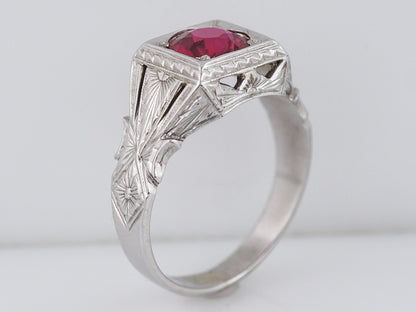 Antique Right Hand Ring Art Deco Belais Brothers 1.50 Round Cut Red Spinel in 18k White Gold