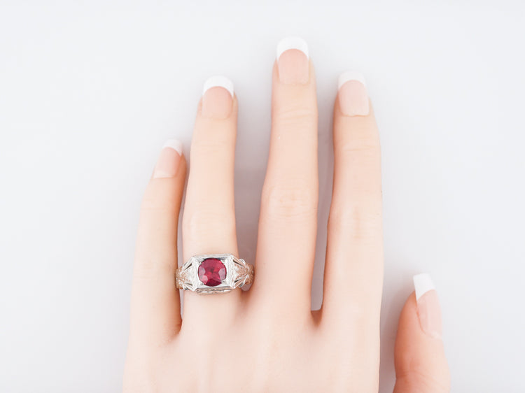 Antique Right Hand Ring Art Deco Belais Brothers 1.50 Round Cut Red Spinel in 18k White Gold