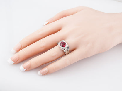 Antique Right Hand Ring Art Deco Belais Brothers 1.50 Round Cut Red Spinel in 18k White Gold