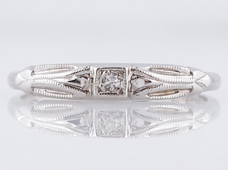 Antique Wedding Band Art Deco .03 Single Cut Diamond in 14k White Gold