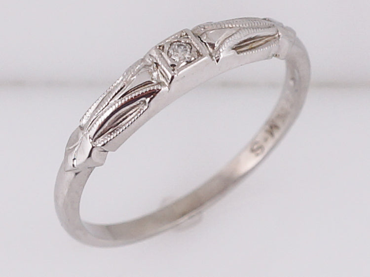 Antique Wedding Band Art Deco .03 Single Cut Diamond in 14k White Gold