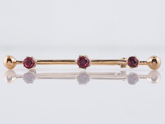 Antique Bar Pin Victorian .84 Round Cut Rubies in 14k Yellow Gold