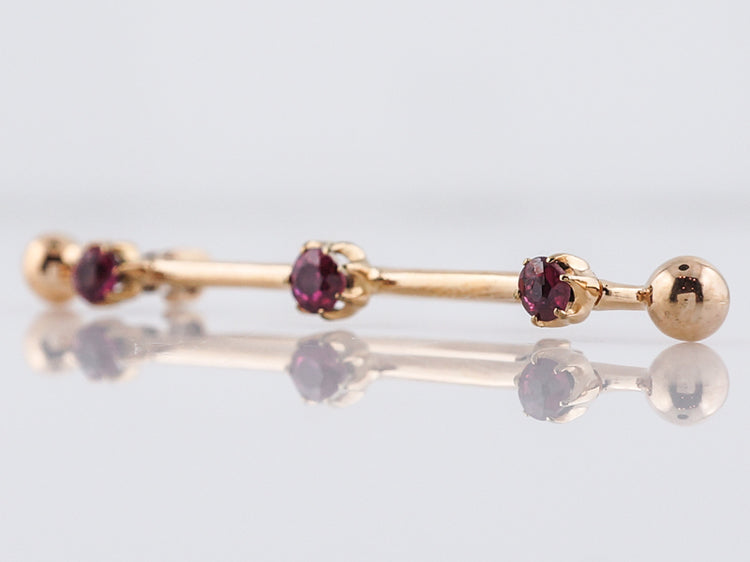 Antique Bar Pin Victorian .84 Round Cut Rubies in 14k Yellow Gold