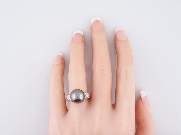 Modern Cocktail Ring Tahitian Pearl & .40 Round Brilliant Cut Diamonds in 14k White Gold
