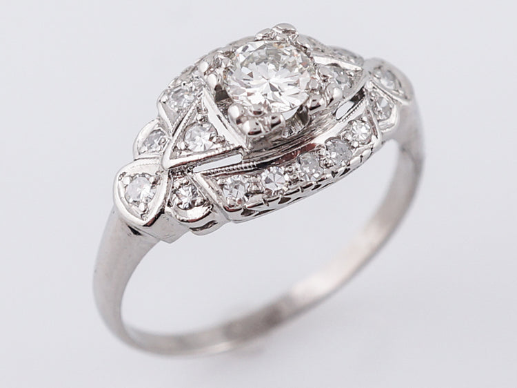 Antique Engagement Ring Art Deco .33 Old European Cut Diamonds in Platinum