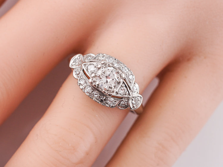 Antique Engagement Ring Art Deco .33 Old European Cut Diamonds in Platinum