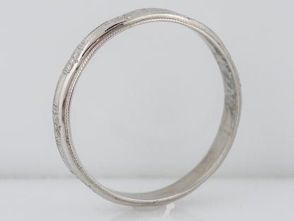 Antique Wedding Band Art Deco Floral Engraved in 18k White Gold