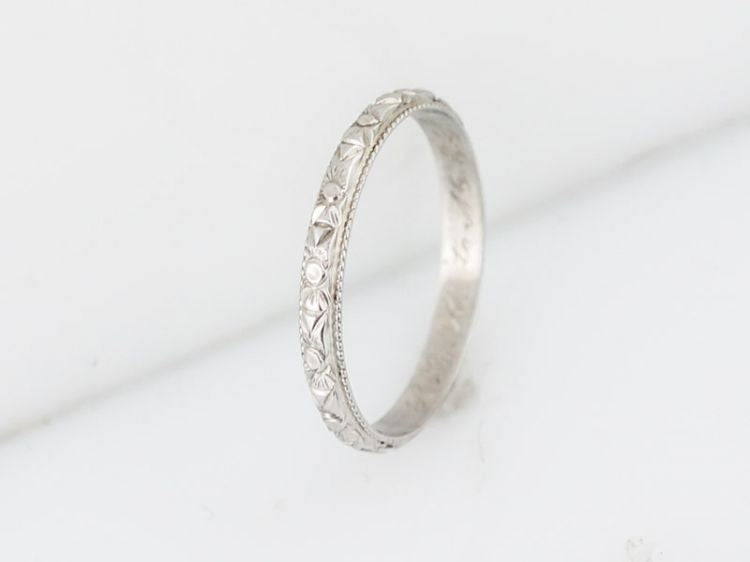 Antique Wedding Band Art Deco Orange Blossom in 18k White Gold