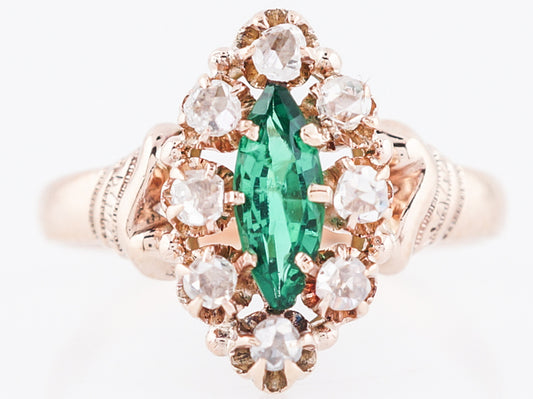 Antique Right Hand Ring Victorian .30 Marquis Cut Synthetic Emerald in 10k Rose Gold