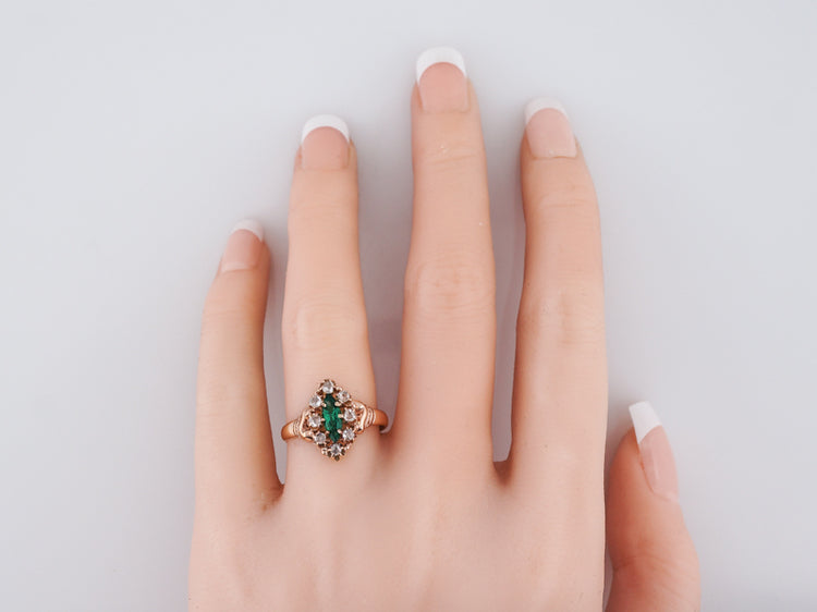 Antique Right Hand Ring Victorian .30 Marquis Cut Synthetic Emerald in 10k Rose Gold