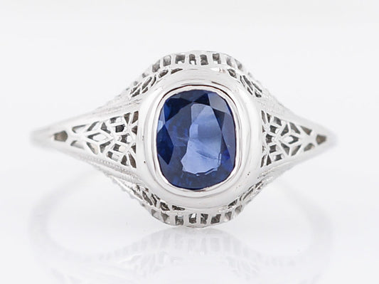 Vintage Filigree Sapphire Engagement Ring in 14k & Platinum