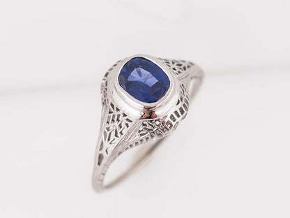 Vintage Filigree Sapphire Engagement Ring in 14k & Platinum