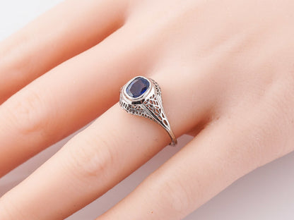 Vintage Filigree Sapphire Engagement Ring in 14k & Platinum