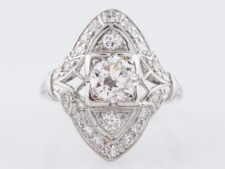 Antique Right Hand Ring Art Deco .72 Round Brilliant Cut Diamond in Platinum