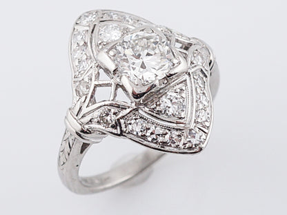 Antique Right Hand Ring Art Deco .72 Round Brilliant Cut Diamond in Platinum