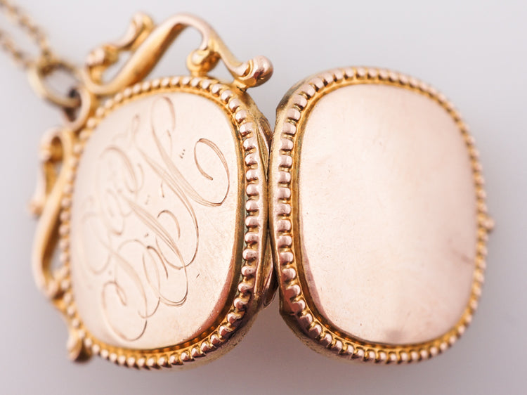 Antique Victorian Engraved Locket in 12k Yellow Gold