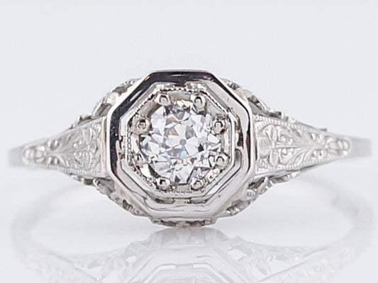 Antique Engagement Ring Art Deco .30 Old European Cut Diamond in 18k White Gold