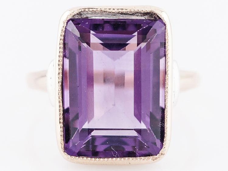 Vintage Cocktail Ring Retro 7.90 Emerald Cut Amethyst in 14k Yellow Gold