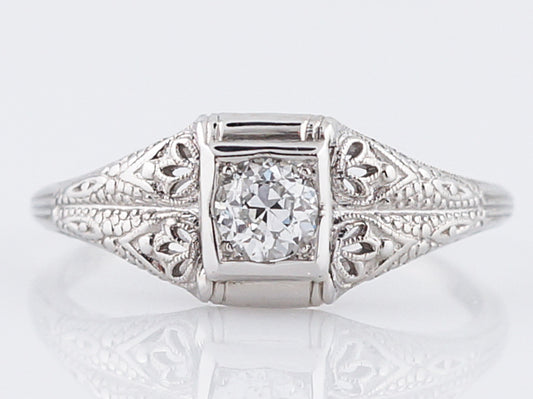 Antique Engagement Ring Art Deco .30 Old European Cut Diamond in 18k White Gold