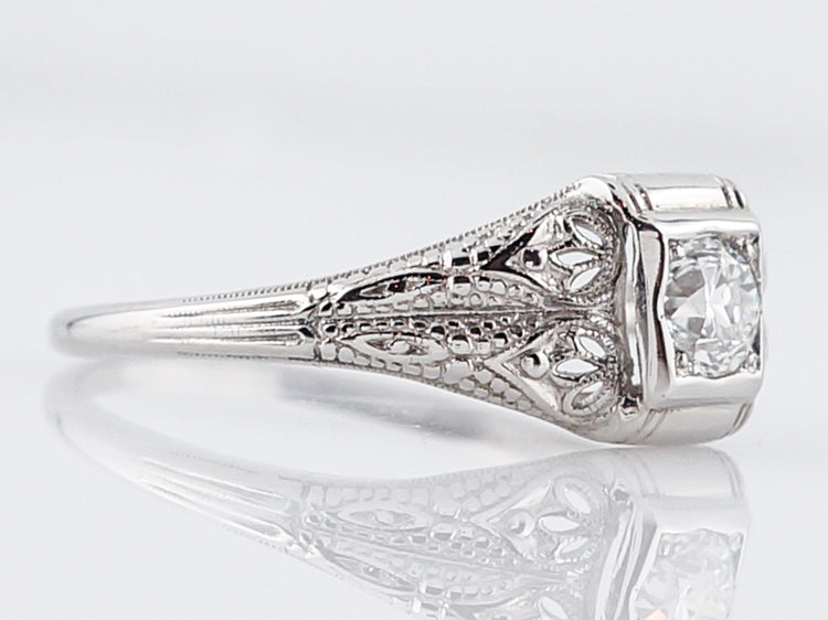 Antique Engagement Ring Art Deco .30 Old European Cut Diamond in 18k White Gold