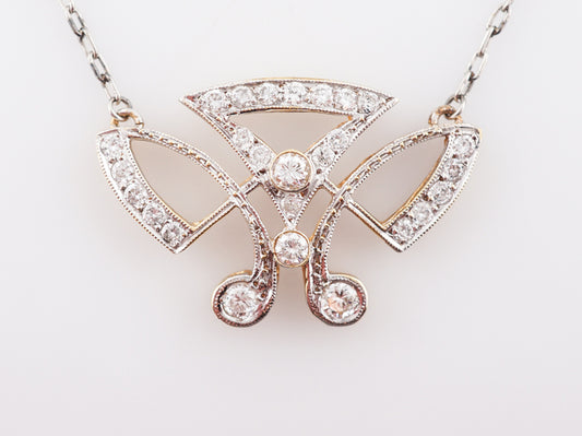 Antique Necklace Retro Two Tone .79 Round Brilliant Cut Diamonds in 14k White & Yellow Gold