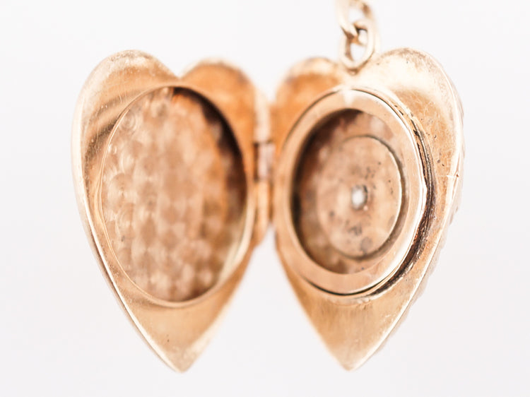 Antique Heart Pendant Victorian .05 Old Mine Cut Diamond in 14k Yellow Gold