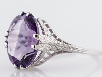 Antique Right Hand Ring Art Deco 3.25 Oval Cut Amethyst in 18k White Gold