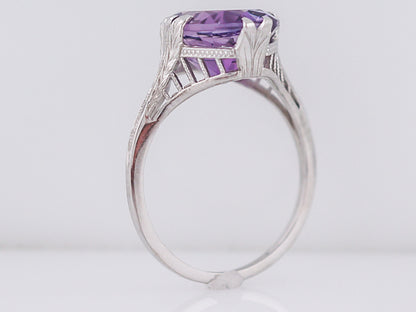 Antique Right Hand Ring Art Deco 3.25 Oval Cut Amethyst in 18k White Gold