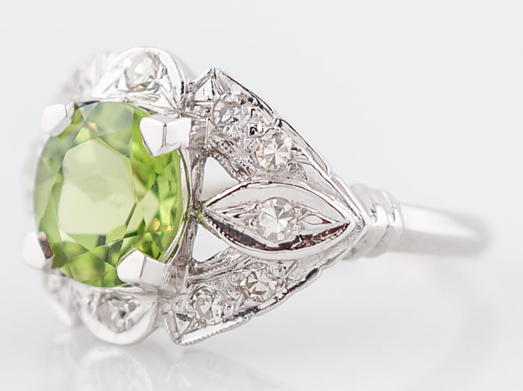 Antique Cocktail Ring Art Deco 2.23 Round Cut Peridot in 14k White Gold