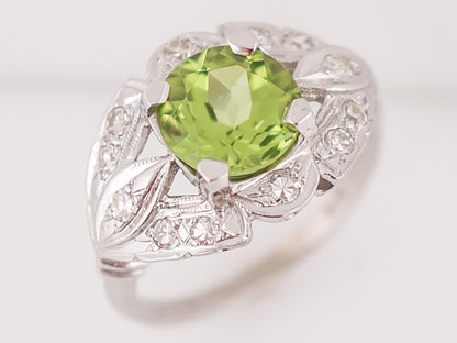 Antique Cocktail Ring Art Deco 2.23 Round Cut Peridot in 14k White Gold